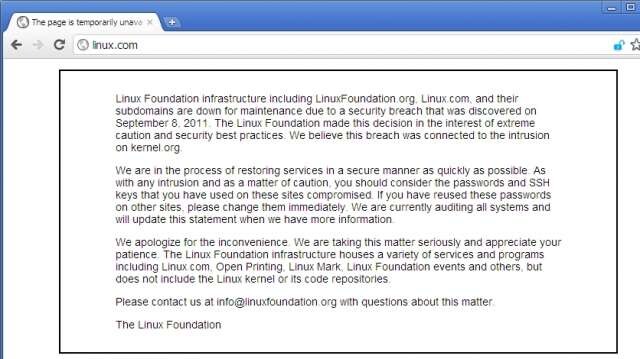 Security Breach Hits Linux Foundation Sites, Down For Maintenance Security Breach Hits Linux Foundation Sites, Down For Maintenance