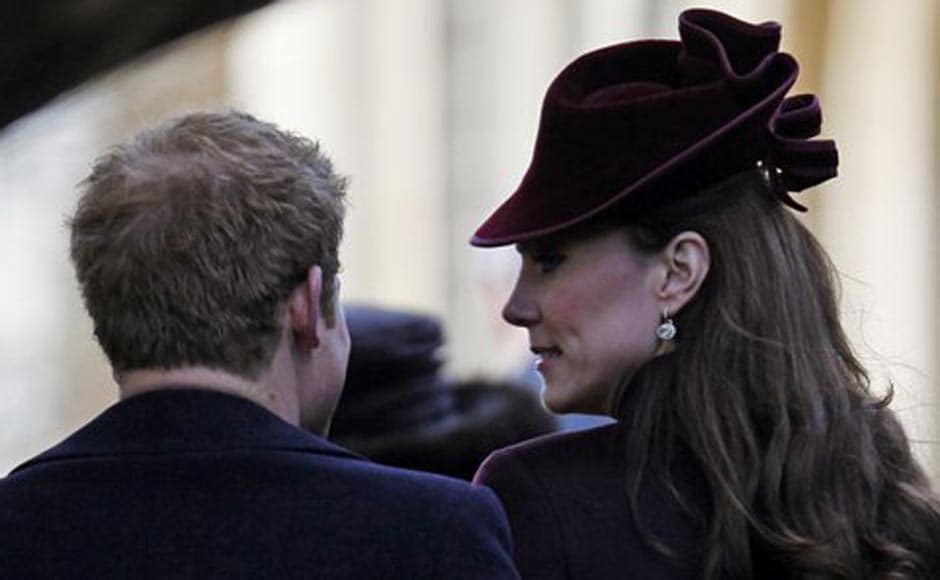 Kate, Duchess of Cambridge, right, speaks with Britain's Prince Harry as they arrive arrive to attend a Christmas Service with other members of the royal family. AP Kate, Duchess of Cambridge, right, speaks with Britain's Prince Harry as they arrive arrive to attend a Christmas Service with other members of the royal family. AP