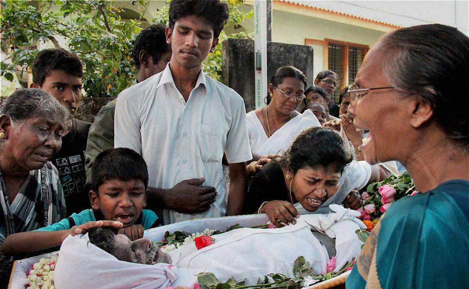 The farmly members of one of the fishermen who was killed during a firing from Italian marine ship Enrica Lexie, crying during his funeral ceremony at St Peters Church in Kollam. PTI The farmly members of one of the fishermen who was killed during a firing from Italian marine ship Enrica Lexie, crying during his funeral ceremony at St Peters Church in Kollam. PTI