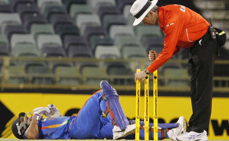 India's Virat Kohli lies on the pitch after being run out against Sri Lanka. AP Photo India's Virat Kohli lies on the pitch after being run out against Sri Lanka. AP Photo