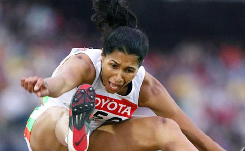 Anju George of India during the women's long jump final in the IAAF Japan Grand Prix Japan. In 2004 Summer Olympics, long jumper Anju Bobby George became the first woman to carry the flag of India at the opening ceremony of any Olympics. AFP Anju George of India during the women's long jump final in the IAAF Japan Grand Prix Japan. In 2004 Summer Olympics, long jumper Anju Bobby George became the first woman to carry the flag of India at the opening ceremony of any Olympics. AFP