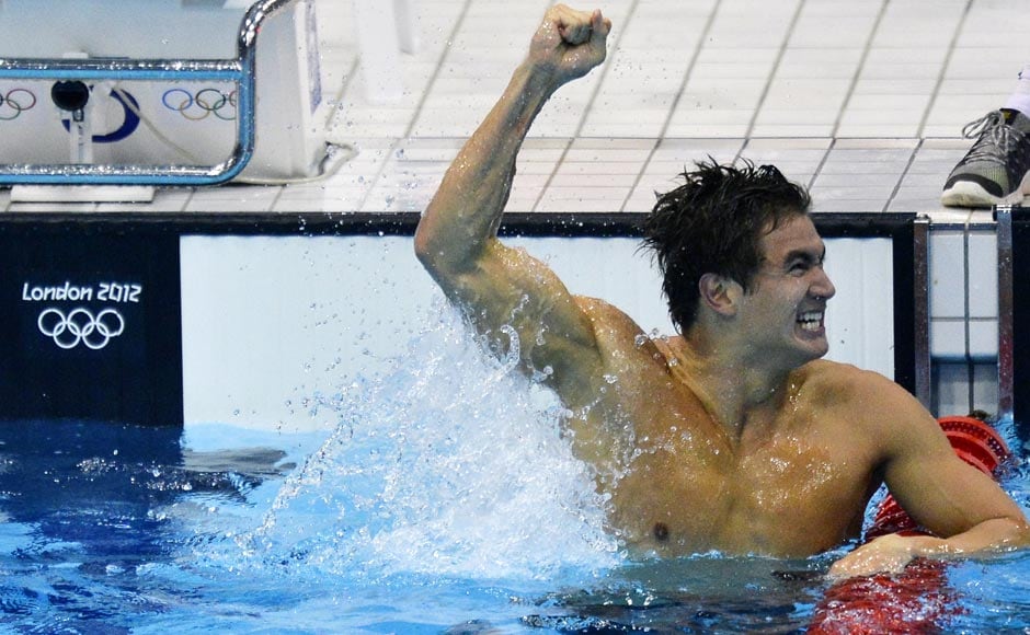 Nathan Adrian of the U.S. celebrates after winning the men's 100m freestyle final during the London 2012 Olympic Games at the Aquatics Centre. Toby Melville/Reuters Nathan Adrian of the U.S. celebrates after winning the men's 100m freestyle final during the London 2012 Olympic Games at the Aquatics Centre. Toby Melville/Reuters