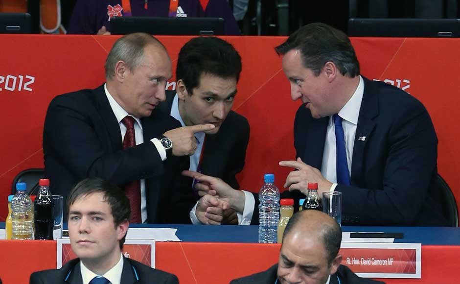 Russian President Vladimir Putin (L) watches Judo with British Prime Minister David Cameron at the London 2012 Olympic Games. Jeff J Mitchell/Getty Images Russian President Vladimir Putin (L) watches Judo with British Prime Minister David Cameron at the London 2012 Olympic Games. Jeff J Mitchell/Getty Images