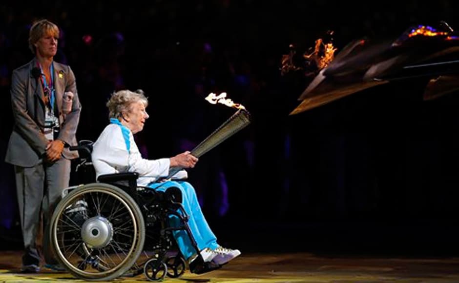 Margaret Maughan, Britain's first Paralympic gold medalist, lights the Paralympic flame. AP Margaret Maughan, Britain's first Paralympic gold medalist, lights the Paralympic flame. AP