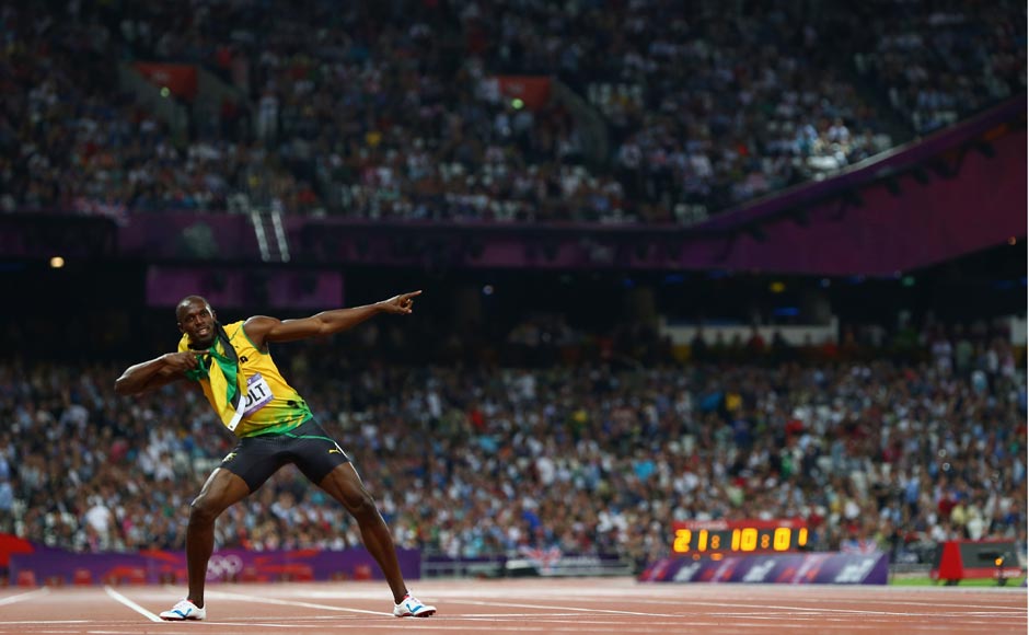Usain Bolt of Jamaica celebrates after winning gold in the Men's 200m Final. Michael Steele/ Getty Images Usain Bolt of Jamaica celebrates after winning gold in the Men's 200m Final. Michael Steele/ Getty Images