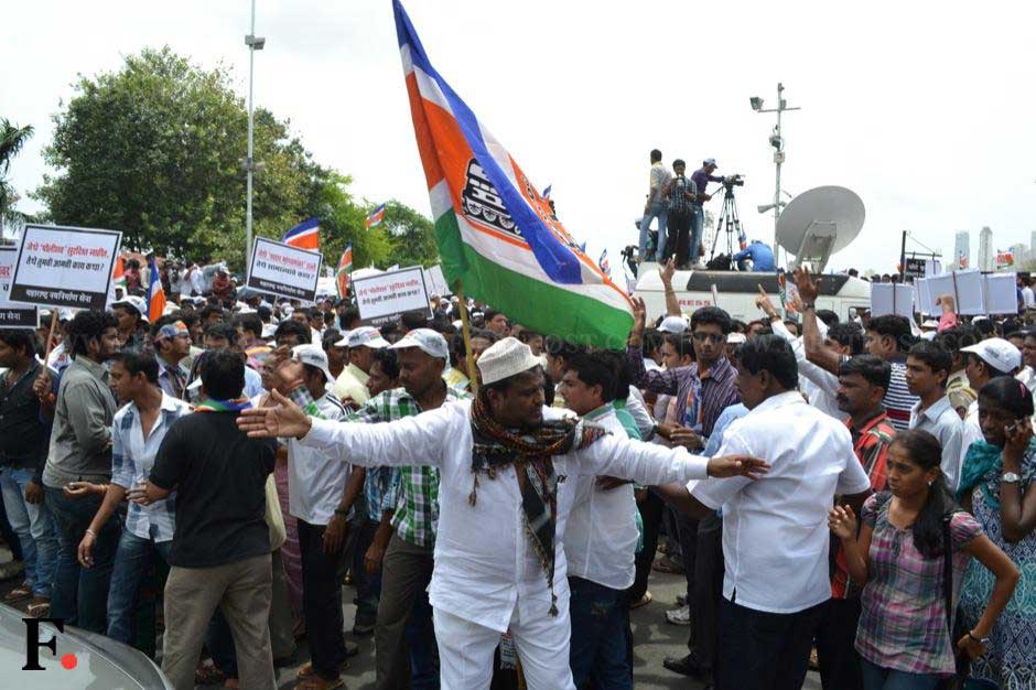 A MNS volunteer directs the crowd at the rally in south Mumbai. Parag Shinde/ Firstpost A MNS volunteer directs the crowd at the rally in south Mumbai. Parag Shinde/ Firstpost