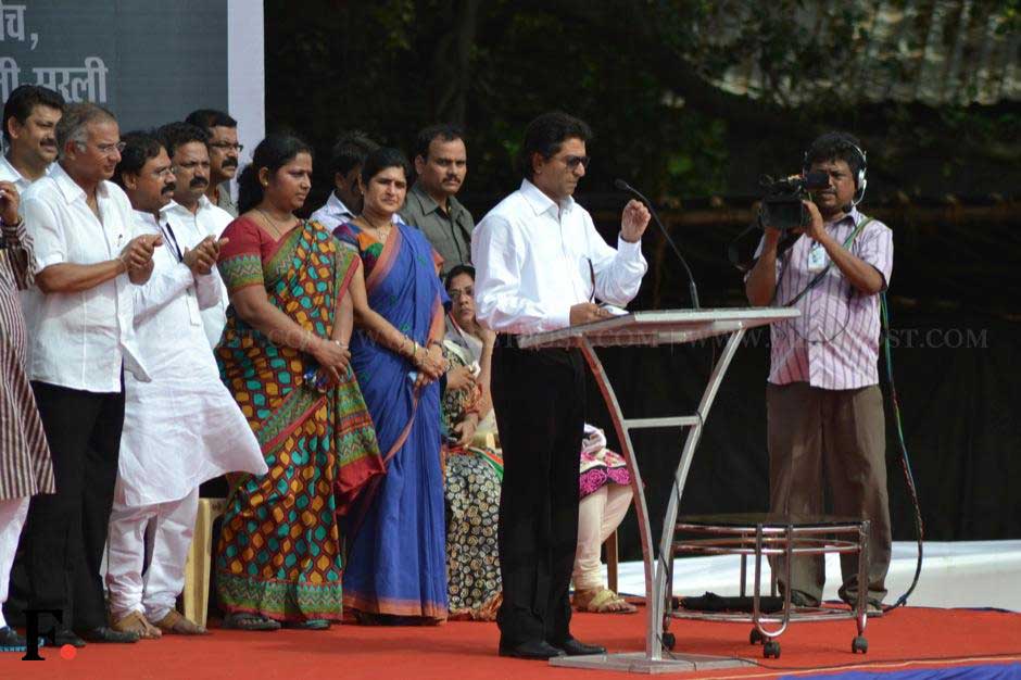 Raj Thackeray addresses his supporters at Azad Maidan. Parag Shinde/ Firstpost Raj Thackeray addresses his supporters at Azad Maidan. Parag Shinde/ Firstpost
