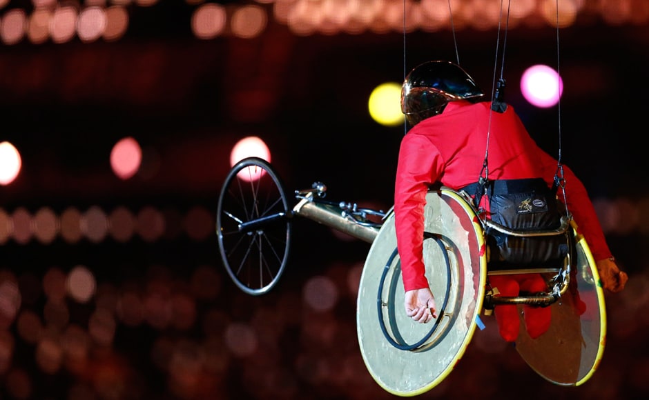 Former Paralympic athlete, Grey-Thompson, is lifted into air in Olympic Stadium during opening ceremony of London 2012 Paralympic Games. Reuters Former Paralympic athlete, Grey-Thompson, is lifted into air in Olympic Stadium during opening ceremony of London 2012 Paralympic Games. Reuters