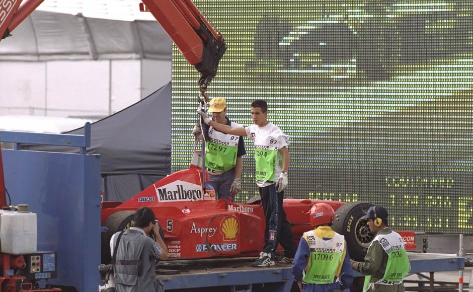 His time at Ferrari had some incredible wins, but wasn't bereft of controversies either. He is again blamed of trying to collide with Jacques Villeneuve to keep his one-point lead... this time though, he is disqualified from the Championship. Getty Images His time at Ferrari had some incredible wins, but wasn't bereft of controversies either. He is again blamed of trying to collide with Jacques Villeneuve to keep his one-point lead... this time though, he is disqualified from the Championship. Getty Images