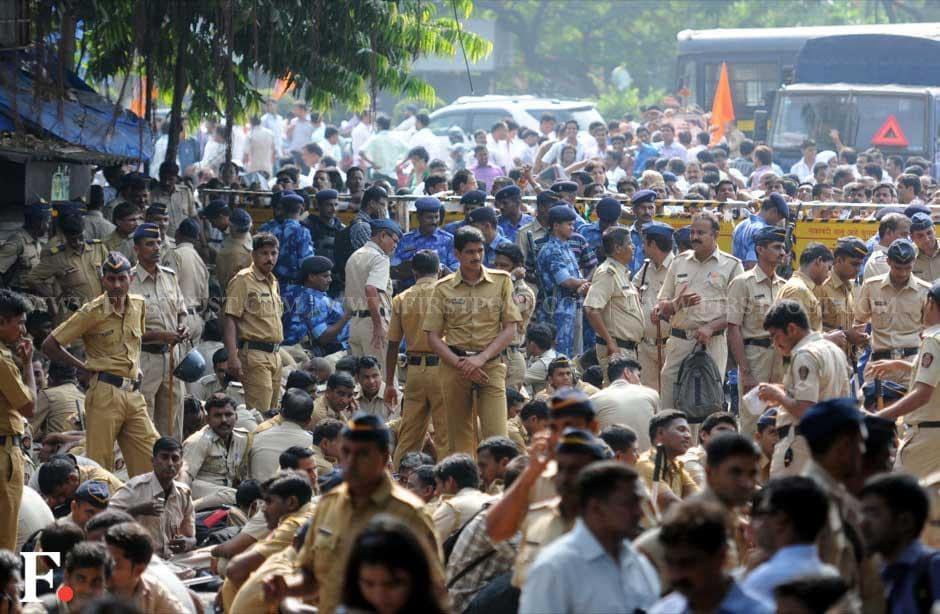 The police were deployed in numbers outside Thackerays' residence in suburban Mumbai and kept the media separate from the party's activists. Sachin Gokhale/ Firstpost The police were deployed in numbers outside Thackerays' residence in suburban Mumbai and kept the media separate from the party's activists. Sachin Gokhale/ Firstpost