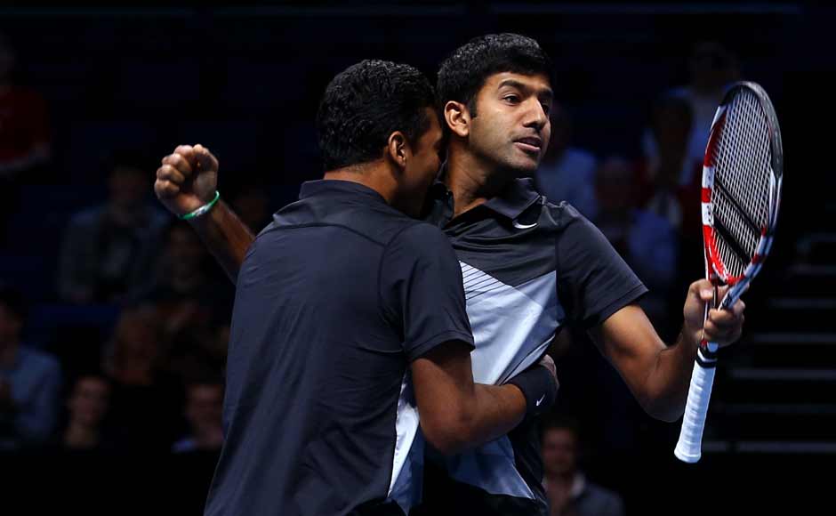 Mahesh Bhupathi and Rohan Bopanna exult after their thrilling win over Leander Paes-Radek Stepanek at the ATP World Tour. The all-Indian pair have made it to the finals. Getty Images Mahesh Bhupathi and Rohan Bopanna exult after their thrilling win over Leander Paes-Radek Stepanek at the ATP World Tour. The all-Indian pair have made it to the finals. Getty Images