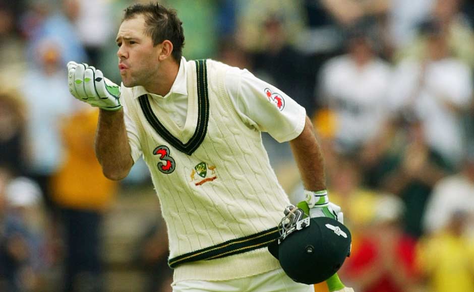 Even though India fared pretty well in the 2003 series, Ponting decimated their bowling attack and scored two double-centuries in the process. Here he is, blowing a kiss to his wife after smashing 242 in Adelaide. Getty Images Even though India fared pretty well in the 2003 series, Ponting decimated their bowling attack and scored two double-centuries in the process. Here he is, blowing a kiss to his wife after smashing 242 in Adelaide. Getty Images
