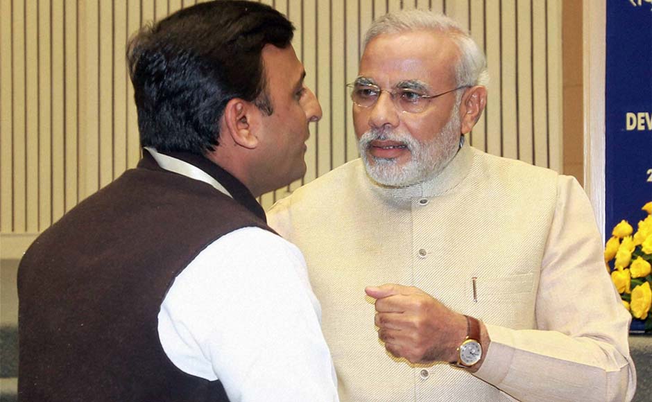 Gujarat Chief Minister Narendra Modi and UP CM Akhilesh Yadav during the 57th National Development Council (NDC) meeting in New Delhi . PTI Gujarat Chief Minister Narendra Modi and UP CM Akhilesh Yadav during the 57th National Development Council (NDC) meeting in New Delhi . PTI