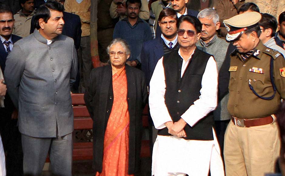 From left to right: MoS for Home RPN Singh, Delhi Chief Minister Sheila Dikshit, Union Minister Ajit Singh, and Delhi Police Commissioner Neeraj Kumar during cremation of constable Subhash Chand Tomar in New Delhi. PTI From left to right: MoS for Home RPN Singh, Delhi Chief Minister Sheila Dikshit, Union Minister Ajit Singh, and Delhi Police Commissioner Neeraj Kumar during cremation of constable Subhash Chand Tomar in New Delhi. PTI