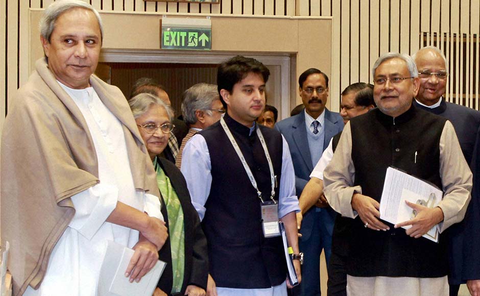 Odisha Chief Minister Naveen Patnaik, Delhi CM Sheila Dikshit, MoS Jyotiraditya Scindia and Bihar CM Nitish Kumar at the 57th National Development Council (NDC) meeting in New Delhi. PTI Odisha Chief Minister Naveen Patnaik, Delhi CM Sheila Dikshit, MoS Jyotiraditya Scindia and Bihar CM Nitish Kumar at the 57th National Development Council (NDC) meeting in New Delhi. PTI