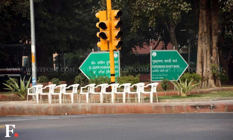Empty chairs meant for police personnel near the site of the protest. Naresh Sharma/Firstpost Empty chairs meant for police personnel near the site of the protest. Naresh Sharma/Firstpost