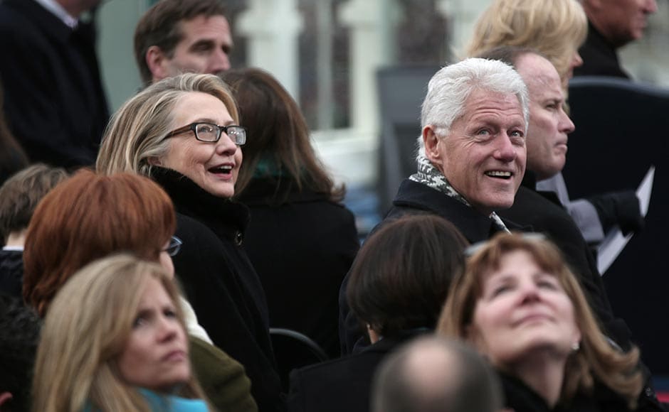 Secretary of State Hillary Clinton and former president Bill Clinton look on during the public ceremonial inauguration on the West Front of the US Capitol. Win McNamee/Getty Images Secretary of State Hillary Clinton and former president Bill Clinton look on during the public ceremonial inauguration on the West Front of the US Capitol. Win McNamee/Getty Images