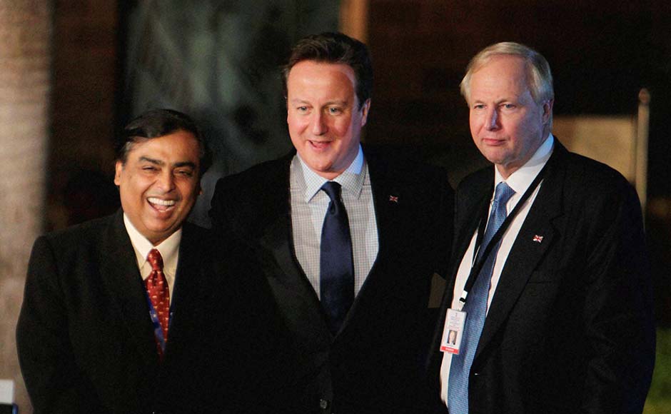 British Prime Minister David Cameron flanked by Mukesh Ambani and Chief Executive, BP, Bob Dudley, pose for pictures at the Chatrapati Shivaji Museum in Mumbai. PTI British Prime Minister David Cameron flanked by Mukesh Ambani and Chief Executive, BP, Bob Dudley, pose for pictures at the Chatrapati Shivaji Museum in Mumbai. PTI