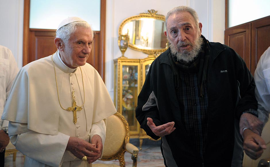 In this Wednesday, 28 March, 2012 file photo provided by the Vatican newspaper L'Osservatore Romano Pope Benedict XVI meets with Fidel Castro in Havana. AP In this Wednesday, 28 March, 2012 file photo provided by the Vatican newspaper L'Osservatore Romano Pope Benedict XVI meets with Fidel Castro in Havana. AP