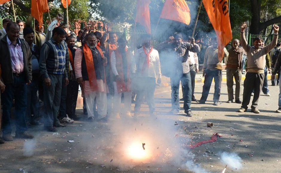 Rashtrawadi Shiv Sena activists celebrate Afzal Guru's execution in New Delhi. AFP Rashtrawadi Shiv Sena activists celebrate Afzal Guru's execution in New Delhi. AFP
