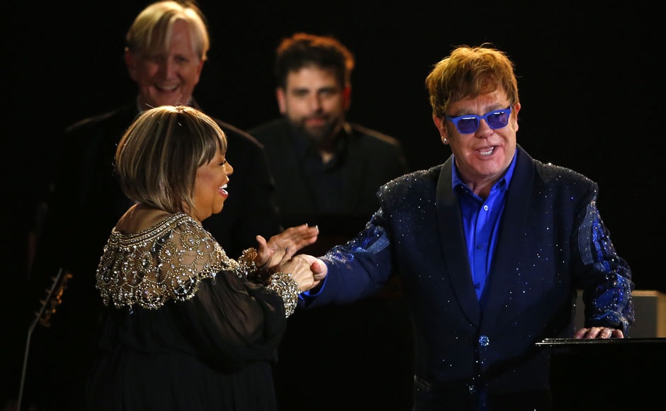 Elton John shakes hands with Mavis Staples during the Grammy Awards. Reuters Elton John shakes hands with Mavis Staples during the Grammy Awards. Reuters