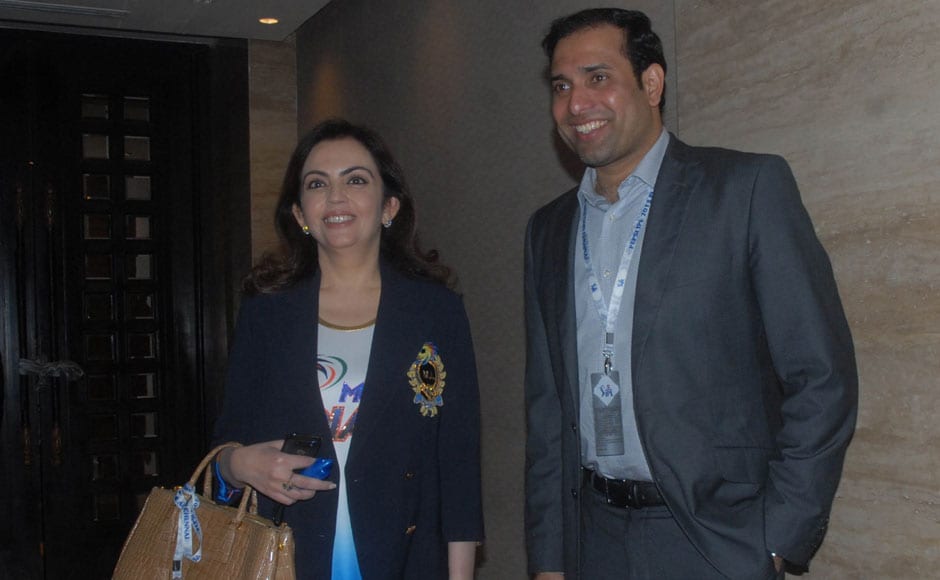 Mumbai Indians owner Nita Ambani with VVS Laxman at the IPL auctions in Chennai. Firstpost Mumbai Indians owner Nita Ambani with VVS Laxman at the IPL auctions in Chennai. Firstpost