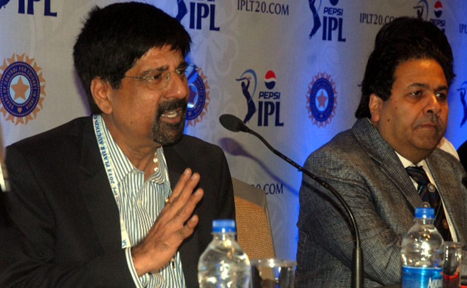 Krishnamachari Srikkanth and IPL chief Rajeev Shukla at the 2013 IPL auctions. Firstpost Krishnamachari Srikkanth and IPL chief Rajeev Shukla at the 2013 IPL auctions. Firstpost