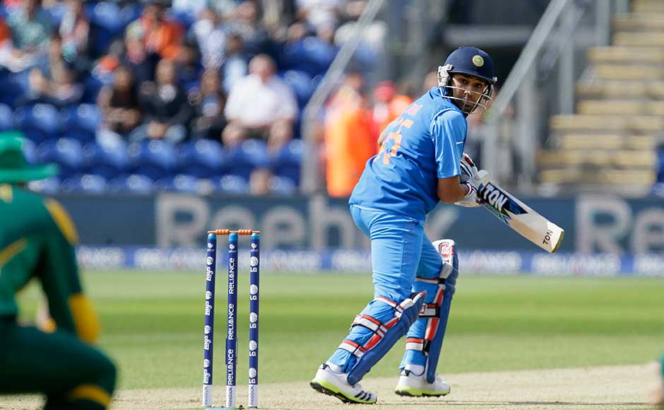 Rohit Sharma edges through the slips during the match against SA. He scored a fine 65. Alastair Grant/Associated Press Rohit Sharma edges through the slips during the match against SA. He scored a fine 65. Alastair Grant/Associated Press