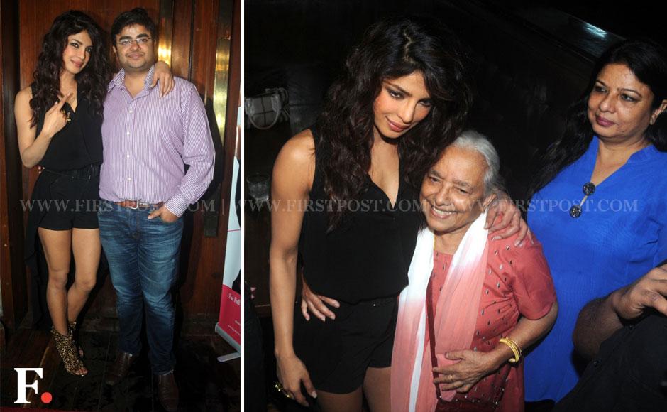 (L) Priyanka Chopra with brother Sidhdharth, (R) Priyanka's maternal grandmother Jyotsana Akhori and mother Madhu during the video launch of the actor's second single number Exotic in Mumbai on Friday. Sachin Gokhale/Firstpost (L) Priyanka Chopra with brother Sidhdharth, (R) Priyanka's maternal grandmother Jyotsana Akhori and mother Madhu during the video launch of the actor's second single number Exotic in Mumbai on Friday. Sachin Gokhale/Firstpost