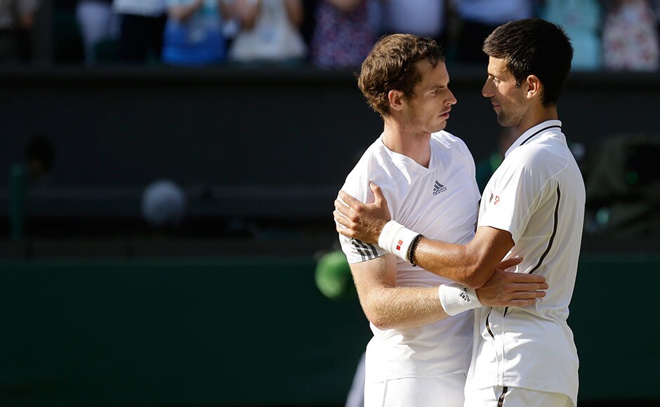 Andy Murray is congratulated by Novak Djokovic after Murray won the Men's singles final at the All England Lawn Tennis Championships in Wimbledon. Anja Niedringhaus/Associated Press Andy Murray is congratulated by Novak Djokovic after Murray won the Men's singles final at the All England Lawn Tennis Championships in Wimbledon. Anja Niedringhaus/Associated Press