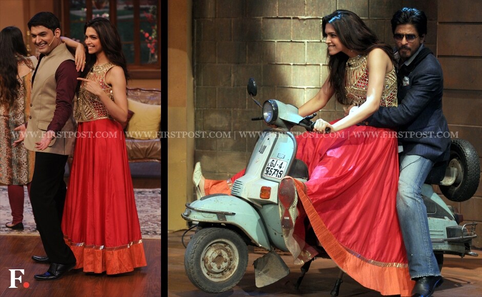 Deepika Padukone rides a scooter with Shah Rukh Khan on the sets of Comedy Nights with Kapil. Sachin Gokhale/Firstpost Deepika Padukone rides a scooter with Shah Rukh Khan on the sets of Comedy Nights with Kapil. Sachin Gokhale/Firstpost