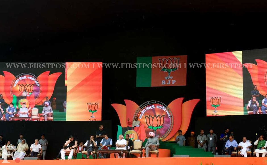 The stage for Modi's rally in Japanese Park in Rohini area of Delhi. Naresh Sharma/Firstpost. The stage for Modi's rally in Japanese Park in Rohini area of Delhi. Naresh Sharma/Firstpost.