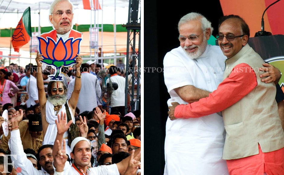 BJP invited diplomats and ex-servicement for the rally as well. Seen here is Modi with Vijay Goel. Naresh Sharma/Firstpost. BJP invited diplomats and ex-servicement for the rally as well. Seen here is Modi with Vijay Goel. Naresh Sharma/Firstpost.