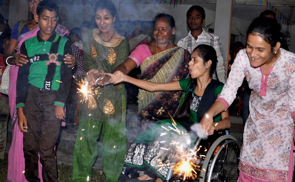 Handicapped students celebrate diwali: PTI Handicapped students celebrate diwali: PTI