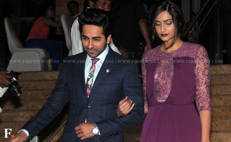 Sonam walks arm-in-arm with co-star Ayushmann Khurrana. Sachin Gokhale/Firstpost Sonam walks arm-in-arm with co-star Ayushmann Khurrana. Sachin Gokhale/Firstpost