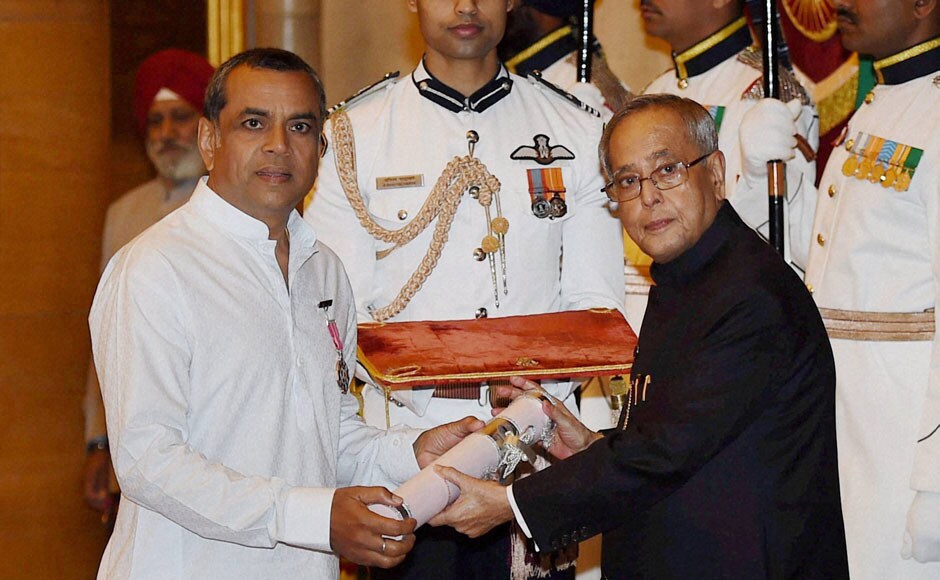 President Pranab Mukherjee presents the Padma Shri to actor Paresh Rawal. PTI President Pranab Mukherjee presents the Padma Shri to actor Paresh Rawal. PTI