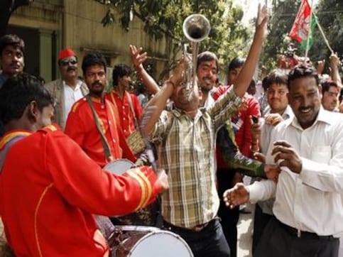 Ladoos, firecrackers at BJP party headquarters Ladoos, firecrackers at BJP party headquarters