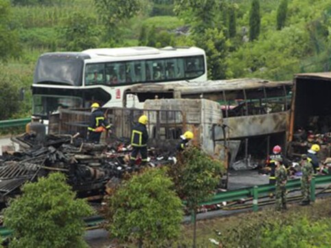 China: 43 dead in highway collision between bus and truck China: 43 dead in highway collision between bus and truck
