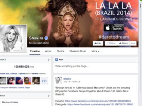 Shakira becomes first celeb to reach 100 million likes on Facebook