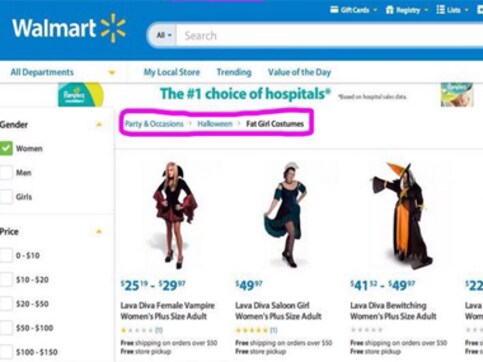 Social media boos Wal-Mart's 'fat girl costume' goof up on Halloween Social media boos Wal-Mart's 'fat girl costume' goof up on Halloween