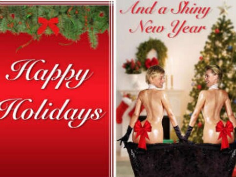 Ellen DeGeneres and Portia de Rossi spoof Kim's butt act for their Xmas card Ellen DeGeneres and Portia de Rossi spoof Kim's butt act for their Xmas card