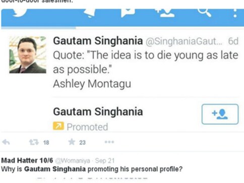 Raymond chief Gautam Singhania pays to promote his Twitter ID, instantly trolled Raymond chief Gautam Singhania pays to promote his Twitter ID, instantly trolled