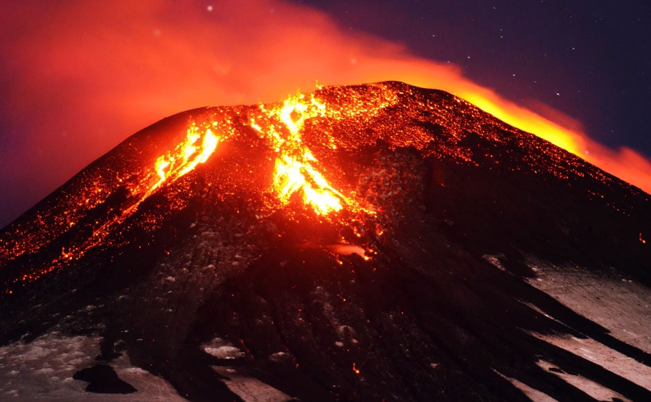 Ash and lava spew from the Villarrica volcano, as seen from Pucon on 3 March. Volcano Villarrica in southern Chile erupted in the early hours of Tuesday, sending a plume of ash and lava high into the sky, and forcing the evacuation of nearby communities. (Reuters image) Ash and lava spew from the Villarrica volcano, as seen from Pucon on 3 March. Volcano Villarrica in southern Chile erupted in the early hours of Tuesday, sending a plume of ash and lava high into the sky, and forcing the evacuation of nearby communities. (Reuters image)
