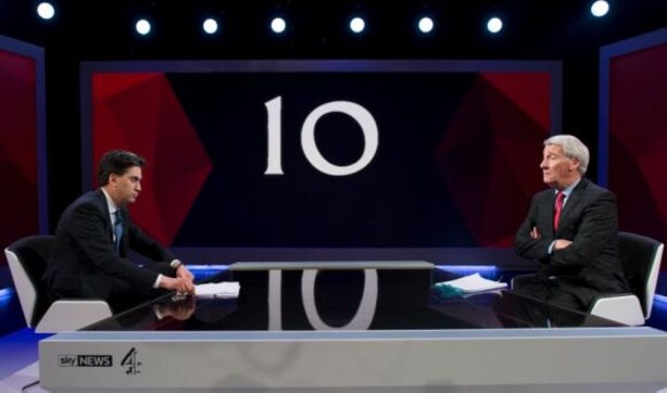 In first UK election TV encounter, Labour's Miliband shrugs off 'geek' accusations In first UK election TV encounter, Labour's Miliband shrugs off 'geek' accusations
