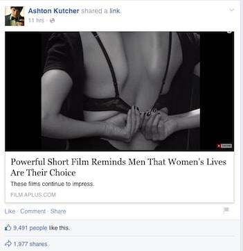 Ashton Kutcher shares Deepika Padukone's 'My Choice' video on personal FB page Ashton Kutcher shares Deepika Padukone's 'My Choice' video on personal FB page