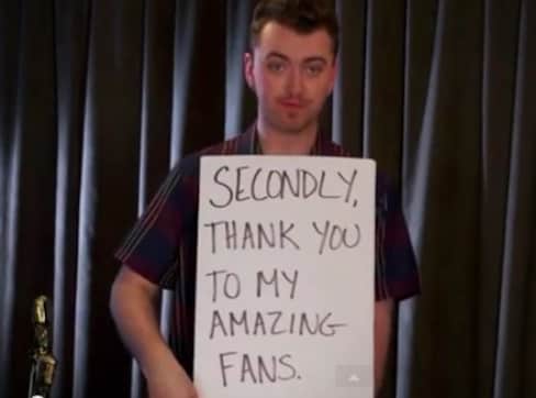 Sam Smith pulls a 'Love Actually': Accepts award with silent speech Sam Smith pulls a 'Love Actually': Accepts award with silent speech