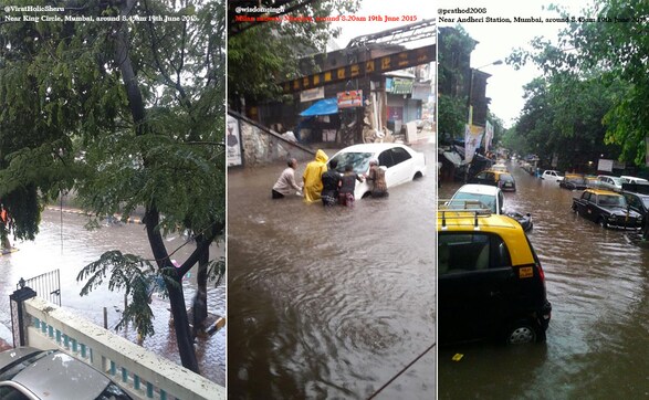 Heavy rains disrupt life in Mumbai, cause traffic jams; train services suspended Heavy rains disrupt life in Mumbai, cause traffic jams; train services suspended