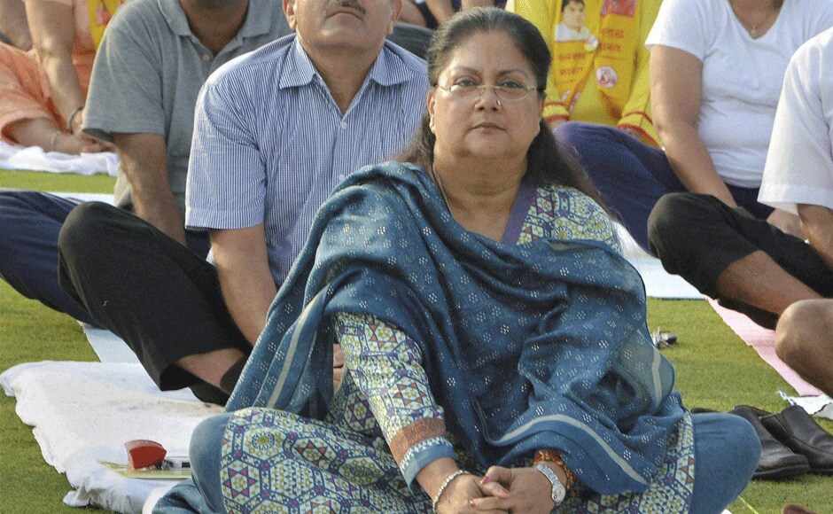 Across the country in Jaipur there was Vasundara Raje participating in a yoga event. PTI Across the country in Jaipur there was Vasundara Raje participating in a yoga event. PTI