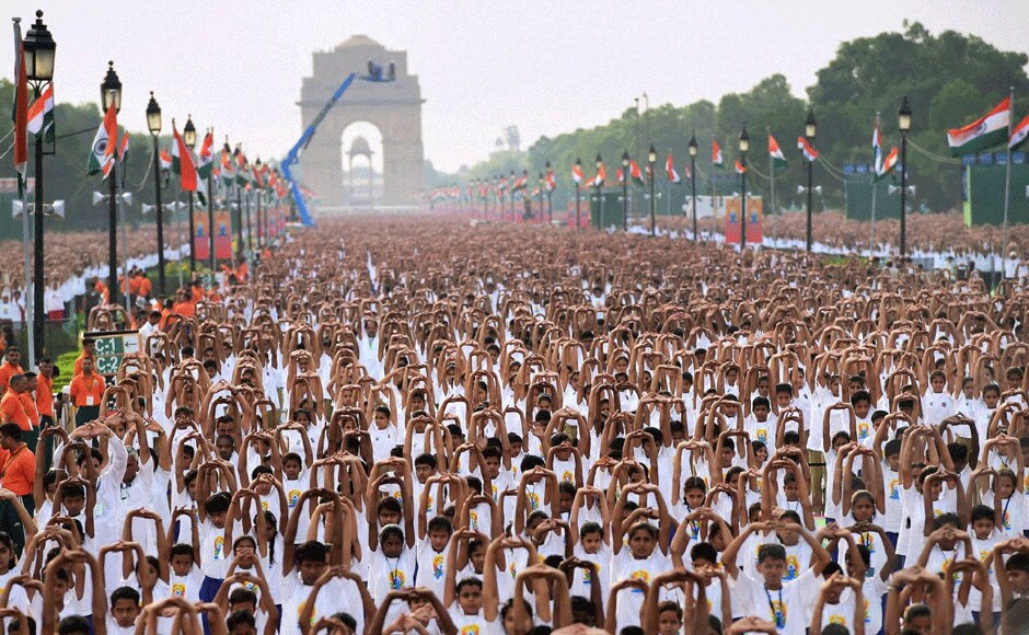 A view of the thousands of people who performed several asanas during the event in New Delhi. PTI A view of the thousands of people who performed several asanas during the event in New Delhi. PTI