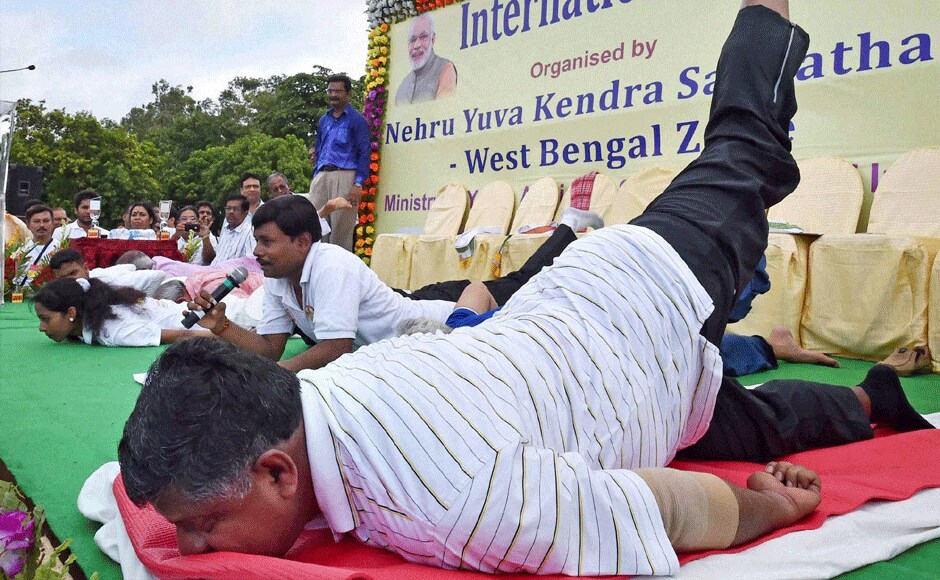 Union Communications & Information Technology Minister Ravi Shankar Prasad performed yoga at an event in Kolkata. Here he looks like he has fallen flat on his face. PTI Union Communications & Information Technology Minister Ravi Shankar Prasad performed yoga at an event in Kolkata. Here he looks like he has fallen flat on his face. PTI